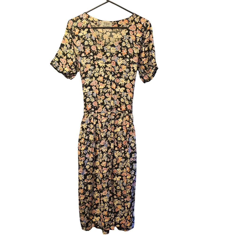 Maxime Floral Button Front Midi Dress size large modest 90's